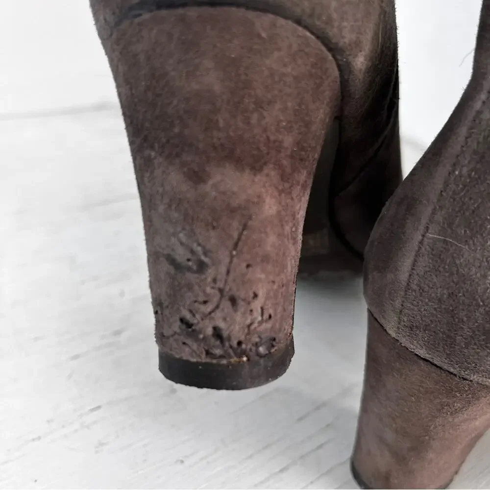 Clarks Brown Suede Ankle Boots Block Heel Button detail size 8